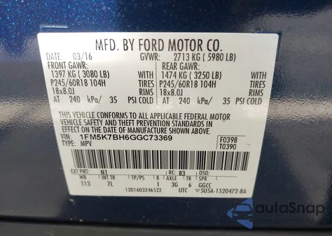2016 Ford Explorer from USA, damaged, VIN 1FM5K7BH6GGC73369